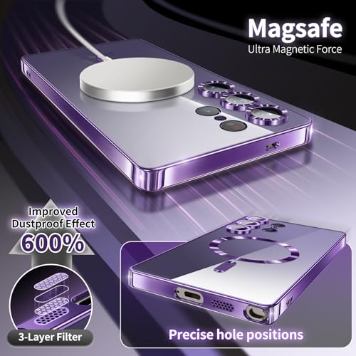 Hurgoer for Samsung Galaxy S24 Ultra Case（Only）.Magnetic Cover for S24 Ultra，Glossy Slim Thin Soft funda capa para for 6.8 inch.Compatible with MagSafe (Purple) - color: Purple