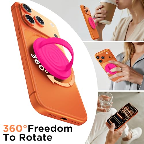 Magnetic Phone Grip Ring, Compatible with MagSafe, Upgraded Liquid Silicone for Secure Comfort, Rotating Finger Loop Ring Grip Holder for iPhone 17/16/15/14/13/12 Pro Max Plus, Neon Pink - color: Neon Pink