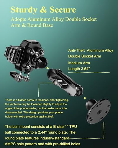 BRCOVAN Anti-Theft Phone Mount Holder with Vibration Dampener, 1s Locking
