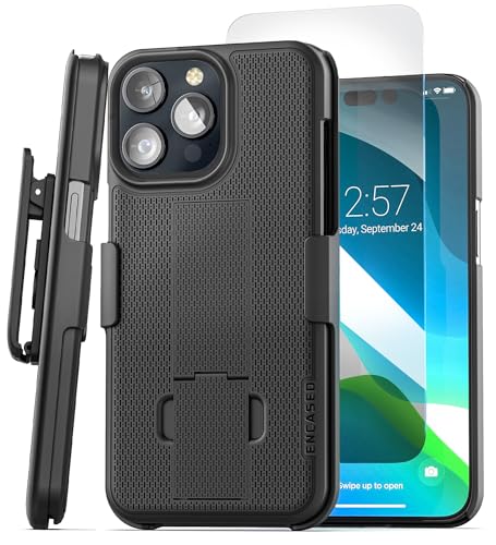Encased for iPhone 15 Pro Case with Belt Clip Phone Holster and Kickstand Duraclip Series (Matte Black) - size: iPhone 15 Pro