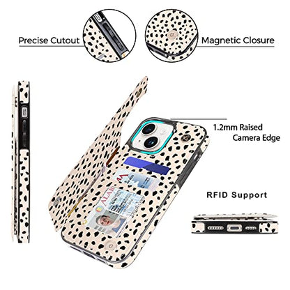 uCOLOR for iPhone 13/14 Wallet Case with Card Holder | PU Leather RFID Blocking for Women Men Magnetic Clasp Kickstand, Almond Latte Polka Dot - color: Almond Latte Polka Dot