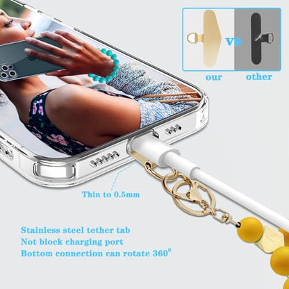 Silicone Beaded Phone Wrist Strap, Phone Bracelet Strap with Tether Tab Elastic Hands Free Wristlet Strap - color: Maize