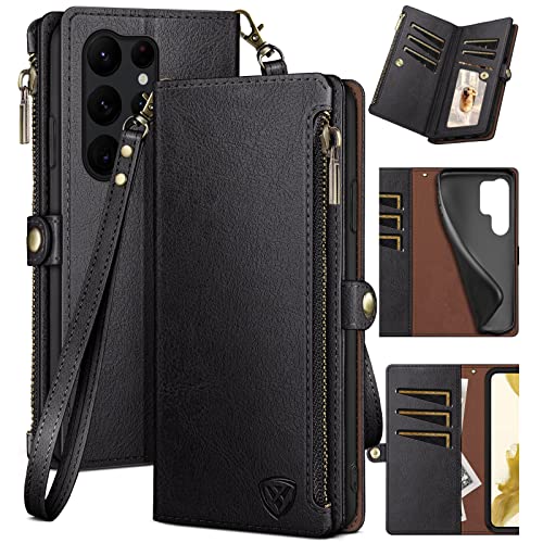XcaseBar for Samsung Galaxy S24 Ultra Wallet case with Zipper Credit Card Holder RFID Blocking,Flip Folio Book PU Leather Shockproof Protective Cover Women Men for Samsung S24Ultra Phone case Black - color: Black Case
