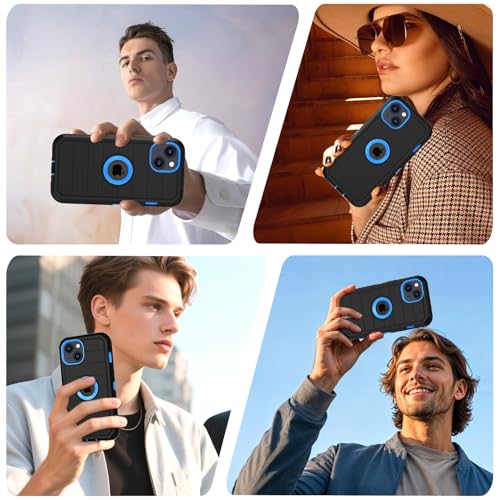 for iPhone 14 Case & iPhone 13 Case, Military-Grade Drop Protection 3-Layer Rugged Shell with Screen Protector, Full-Body Non-Slip Shockproof Heavy Duty Protective Bumper Phone Cover (Black Blue) - color: Black Blue