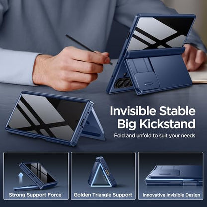 TONGATE Wallet for Z Fold 7 Case with Privacy Screen Protector, Blue - color: Blue