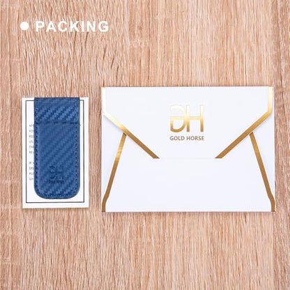 GH GOLD HORSE Slim Magnetic Money Clip Genuine Leather Business Card Holder for Men (Blue) - color: Blue