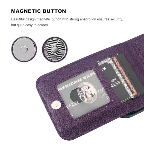KIHUWEY for iPhone 14 Pro Max Wallet Case Card Holder, Lichee Dark Purple | Credit Card Slots, PU Leather, Kickstand, Magnetic, Flip Heavy Duty Protection Cover for Men and Women - color: Lichee Dark Purple