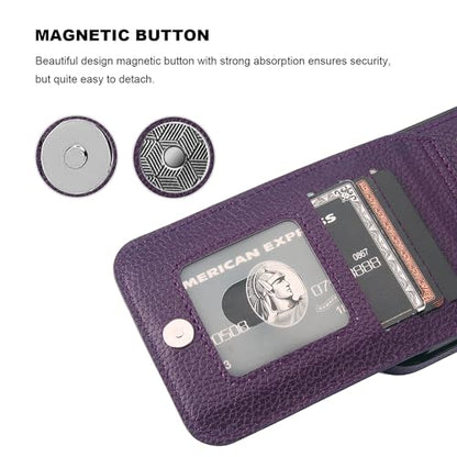 KIHUWEY for iPhone 14 Pro Max Wallet Case Card Holder, Lichee Dark Purple | Credit Card Slots, PU Leather, Kickstand, Magnetic, Flip Heavy Duty Protection Cover for Men and Women - color: Lichee Dark Purple