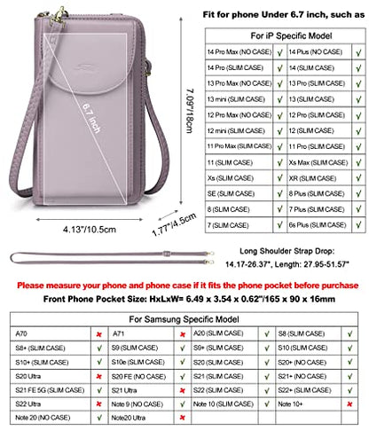 S-ZONE Small Crossbody Bags for Women Phone Purse RFID Blocking Wallet | Card Slots, Vegan Leather, Anti-theft, Multi Pockets, Detachable Adjustable Strap, Travel Eveyday Outing - color: Light Purple