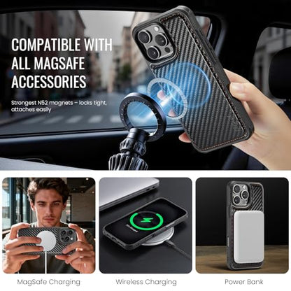 for iPhone 16 Pro Max - Phone Case Wallet Magnetic, CF Black - color: Carbon Fibre Black, size: iPhone 16 Pro Max