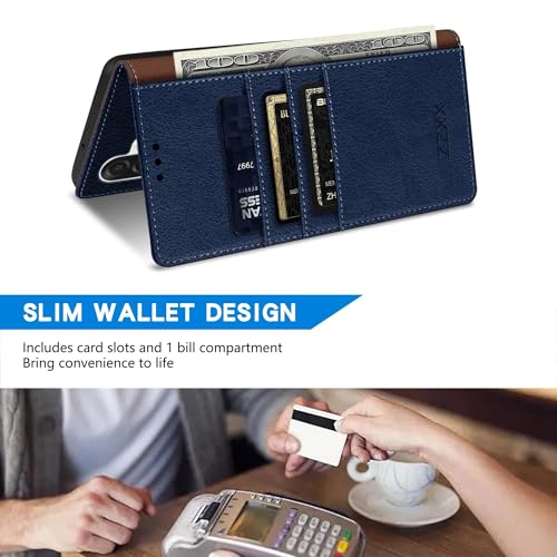 ZZXX for Samsung Galaxy A17 5G Wallet Case with [RFID Blocking] Card Slot Kickstand Magnetic Closure PU Leather Flip Fold Protective Phone Case for Samsung Galaxy A17(Blue-6.7 inch) - color: Blue