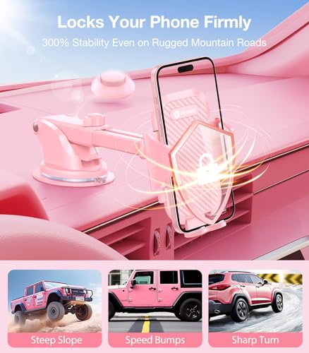 VICSEED [True Strongest Suction [Rally Racing-Grade Stability] Phone Holders for Your Car 2026 Upgraded Car Phone Holder Mount Truck Stand Cradle for iPhone Samsung All Phones, Pink - color: PInk