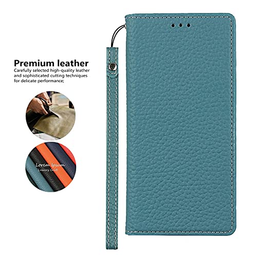 iCoverCase Compatible with iPhone 13 Pro Wallet Case, RFID Blocking Genuine Leather Magnetic Case with Wrist Strap and Card Slots Kickstand Feature Flip Cover 6.1 Inch (Light Blue) - color: Light Blue, size: iPhone 13 Pro