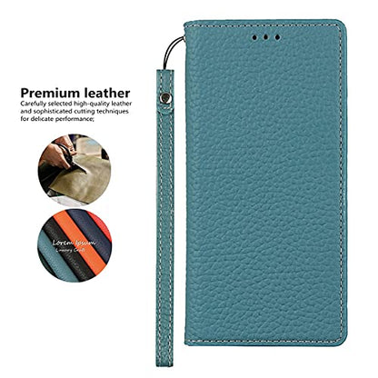 iCoverCase Compatible with iPhone 13 Pro Wallet Case, RFID Blocking Genuine Leather Magnetic Case with Wrist Strap and Card Slots Kickstand Feature Flip Cover 6.1 Inch (Light Blue) - color: Light Blue, size: iPhone 13 Pro