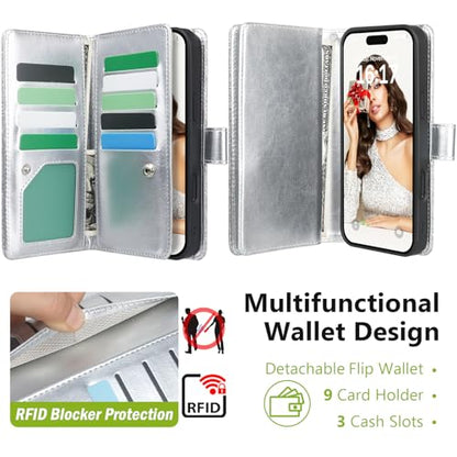 Varikke for iPhone 16 Pro - Case Wallet Magnetic Detachable, Silver - color: (Standard) Silver, size: iPhone 16 Pro 6.3"