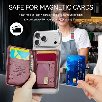 Defencase for Magsafe Wallet Magnetic Card Holder RFID Blocking, Wine Red - color: Fashion Wine Red