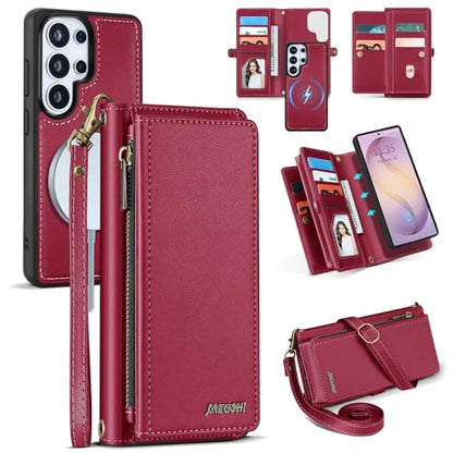 for Samsumg Galaxy S26 Ultra Wallet Case, Detachable Magnetic Phone Case,Faux Leather Strap Wallet,with RFID Blocking,Zipper Card Holder,Shoulder Straps (Red) - color: Red, size: Samsumg Galaxy S26 Ultra
