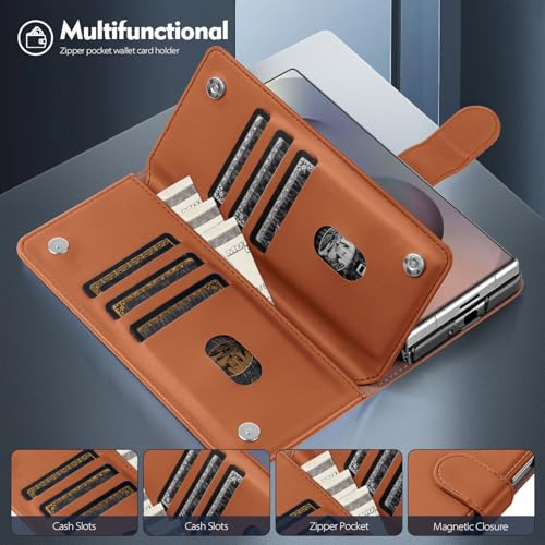 Shieldtop Compatible with Samsung Galaxy Z Fold 7 Wallet Case with Card Holder,Women Man RFID Blocking PU Leather Flip Shockproof Protective Cover Credit Card Holder Slots Kickstand,Light Brown - color: Light Brown, size: Samsung Galaxy Z Fold 7