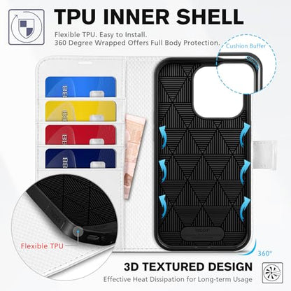 TUCCH Wallet Case for iPhone 14 Pro (6.1") 2022, Flip Stand, White - color: White