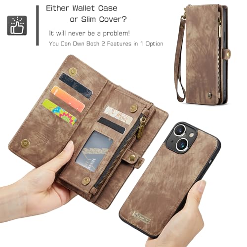Compatible with iPhone 15 Plus Wallet Case with Magsafe,Coffee | Magnetic Detachable Case,Card Holder,Zipper Pocket,Strap Wristlet, Soft Leather Drop-Proof Phone Case for iPhone 15 Plus 6.7" - color: Coffee, size: iPhone 15 Plus 6.7"