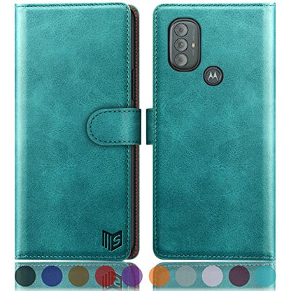 SUANPOT for Motorola（Moto G Power 2022） Wallet case 【RFID Blocking】 Credit Card Holder, Flip Folio Book PU Leather Phone case Shockproof Cover for Women Men Power2022 Blue Green - color: Blue Green