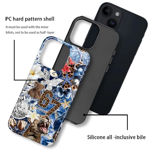 Case for iPhone 14 Plus, Cute Phone Case, Blue Leopard Collage | Hybrid 2-Layer Phone Cover，Military-Grade Protection Durable Shockproof Anti-Scratch Cases - color: Blue Leopard Collage, size: Iphone 14 Plus