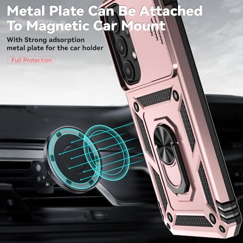 for Samsung A35 5G Case, with Screen Protectors and Camera Cover,[Military Grade] 16ft.Drop Tested Cover with Magnetic Kickstand Protective Case for Galaxy A35 5G, Rose Gold - color: Rose Gold