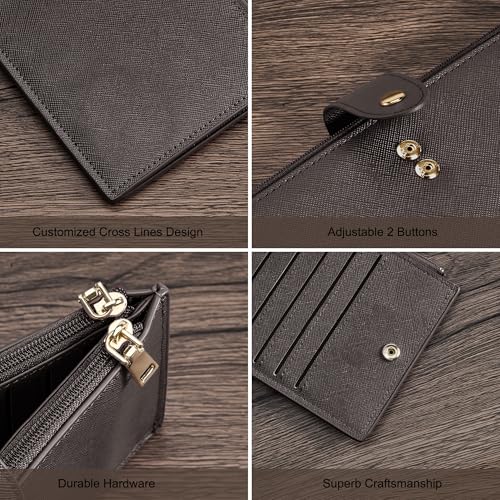 Travelambo RFID Wallet Women Large Size Bifold Multi Card Wallet Case with Zipper Pocke Credit Card Holder for Women - color: Coffee
