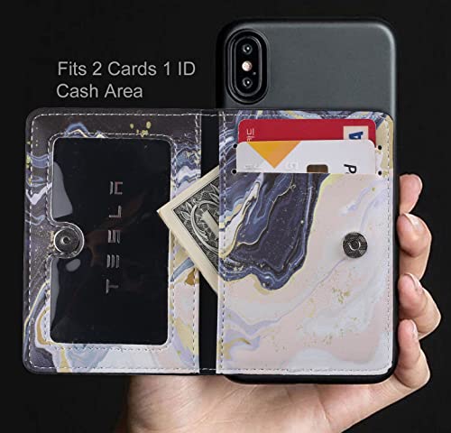Credit ID Card Holder for Back of Phone Leather Phone Wallet Stick On with Stand Flip Waterproof Leather Adhesive Wallet for Most Cellphones (Marble Yellow) - color: Marble Yellow