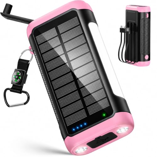 Solar Power Bank Portable Charger 66800mAh Battery Pack for Camping(Pink) - color: Pink