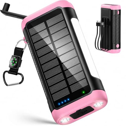 Solar Power Bank Portable Charger 66800mAh Battery Pack for Camping(Pink) - color: Pink