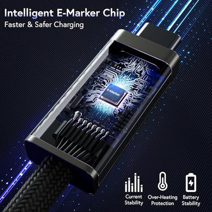 AFFHAUSEN USB-C to USB-C Cable 3ft (0.9m), 100W, Braided White - size: 3FT