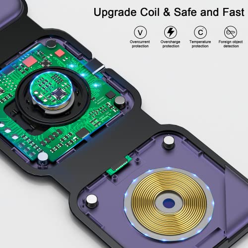 3 in 1 Wireless Charging Station for Apple,Foldable Magnetic Travel Charger - color: deep purple
