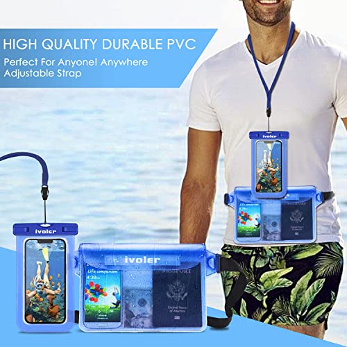 ivoler 2-Pack Waterproof Fanny Pack & Phone Pouch, Dry Bag for Passport, Phone & Wallet, Floating Waterproof Phone Case for Beach, Swimming, Kayaking, Boating, Cruise Essentials & Travel - color: Translucent Blue & Royal Blue