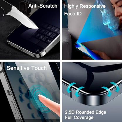 2 Pack 4 Way 360 Degree Privacy Screen Protector for iPhone 17 Pro Max, 4 Directions Horizontal and Vertical All Around Anti Spy Tempered Glass Film, Face ID Sensitive - size: for iPhone 17 Pro Max 6.9"