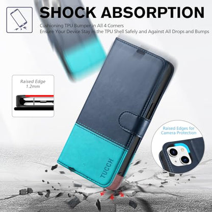 TUCCH Wallet Case for iPhone 14 6.1", 4 Card Holders, Dark Blue & Lake Blue | RFID Blocking, Viewing Stand, Shockproof TPU Shell, PU Leather, Magnetic Closure, Protective Folio Flip Cover - color: Dark Blue & Lake Blue