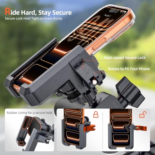New Anti-Vibration Bike Phone Holder, Shockproof Motorcycle Phone Mount with Secure Lock, Camera Friendly Handlebar Phone Holder for E-Bike, Electric Scooter, Bicycle, Fits 4.7-7 Inch Phones