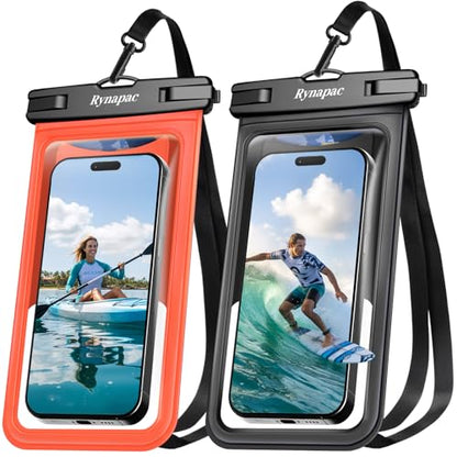 Rynapac Waterproof Phone Pouch - 2 Pack, IPX8 Waterproof Phone Case with Lanyard for iPhone 17 16 15 Pro Max, Cell Phone Dry Bag for Beach Vacation Travel Cruise Essentials, Touch Screen, Up to 8.5" - color: [Black + Orange]