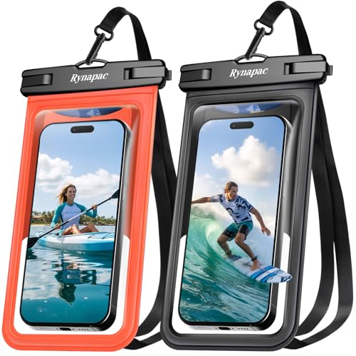 Rynapac Waterproof Phone Pouch - 2 Pack, IPX8 Waterproof Phone Case with Lanyard for iPhone 17 16 15 Pro Max, Cell Phone Dry Bag for Beach Vacation Travel Cruise Essentials, Touch Screen, Up to 8.5" - color: [Black + Orange]