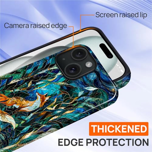Case Compatible with iPhone 15, Cute Dual Layer Hybrid Phone Cover, Military Grade Drop Protection, Aesthetic Shockproof Phone Case for Women Girls, Woodland Fox Stained Glass - color: Woodland Fox Stained Glass, size: Iphone 15