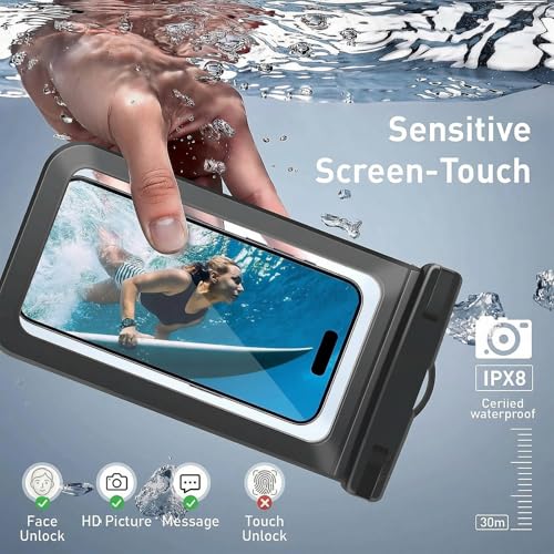 [2 Pack Waterproof Phone Case, Universal Dry Bag for iPhone 15/14/13/12 Pro Max, IPX8 Waterproof Pouch, Cruise Ship & Beach Essentials, Black & Blue - 6.8" - color: A8-Black+Blue-2 pack, size: 6.8in