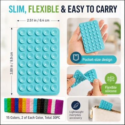 30 Pack Silicone Suction Phone Grip, Double-Sided Suction Cup Phone Holder