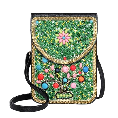 Small Crossbody Bags for Women, Cell Phone Shoulder Bag Boho Wallet Purse - color: Tree-green