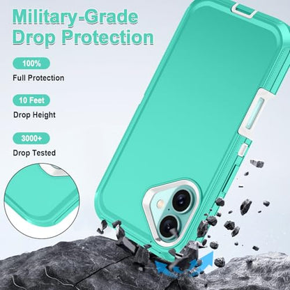 for iPhone 16 Case Heavy Duty Protective Shockproof Dropproof 3-Layer Full Body Protection [Without Screen Protector] Tough Rugged Cover for Apple iPhone 16 6.1 inch 2024,Teal/White - color: Teal/White