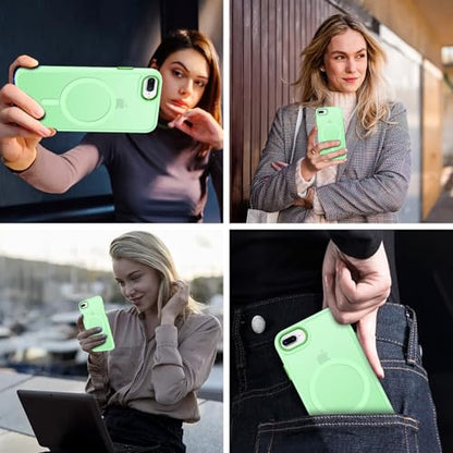 DUEDUE for iPhone 8 Plus Case, iPhone 7 Plus Case Magnetic[Compatible with Magsafe], Translucent Matte Back Protective Cover Shockproof Phone Case for iPhone 7 Plus/8 Plus, Light Green - color: Light Green