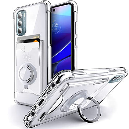 Shields Up for Moto G Stylus 4G 2022 Case with Card Holder, Clear | Minimalist Wallet Case, 3 Card Slots, 360° Rotation Ring Stand/Kickstand, Drop Protection Protective Cover - size: Moto G Stylus 4G 2022