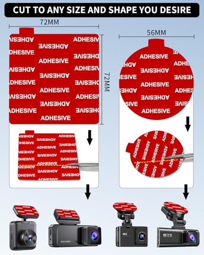 VHB Double-Sided Adhesive Pads for Dash Cam Mount, 6Pcs [2mm Thick, 2.83" Square + 2.2" Round] Heat Resistant Sticky Tape for Suction Cup Phone Holder, Windshield, Dashboard, GPS, and Camera Holders