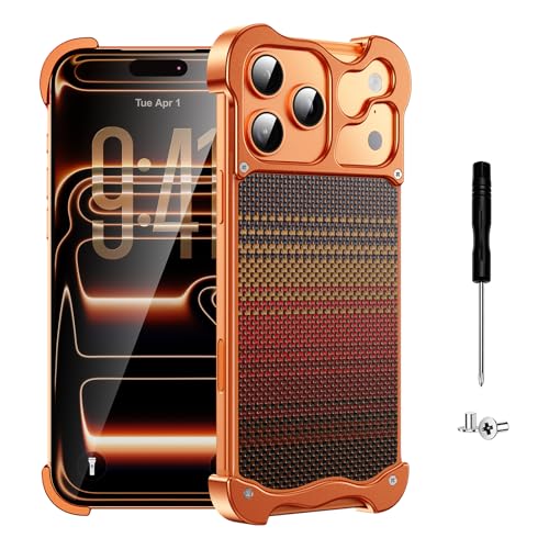 Metal Bumper Case for Orange iPhone 17 Pro Max, Fit for MagSafe | Soft-Touch 1500D Aramid Fiber Slim Back, Frameless Minimalist Design, 4-Corner Airbag Rugged Shockproof, Camera Protection - color: Sunset Orange, size: iPhone 17 Pro Max