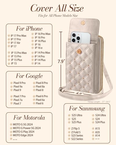 Miss Adola Zipper Cell Phone Purse Crossbody Bag for Women | Zipper Closure, RFID Blocking, Card Slots, Adjustable Shoulder Strap, Cute Small Phone Wallet for Travel and Daily Carry - color: Gold