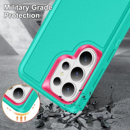 for Samsung Galaxy S26 Ultra Case with Kickstand Case 3-Layer Military Grade Protective Case Cover Silicone Heavy Duty Rugged Shockproof for Galaxy S26 Ultra Phone Case (Cyan+Rose Red) - color: Cyan+Rose Red